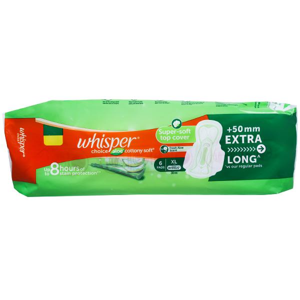 Whisper Choice Aloe Cottony Soft XLong With Wings 6 Pads